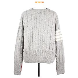 Thom Browne Grauer Strickpullover mit Zopfmuster Braun