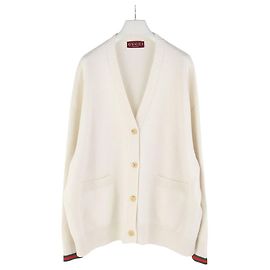 Gucci Cardigã de lã e cashmere com acabamento Web Azul