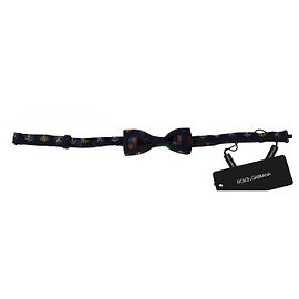 Dolce & Gabbana Blue Flags % Silk Adjustable Neck Papillon Men Bow Tie Blue