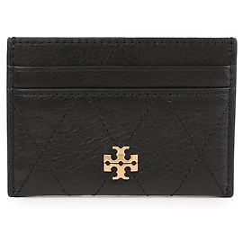 Tory Burch Quilted Card Wallet Black Leather Black