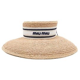 Miu Miu Raffia Effect Fabric Visor Women's Hat Brown