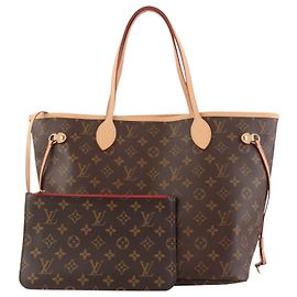 Louis Vuitton Neverfull MM Pouch Shoulder Bag Brown