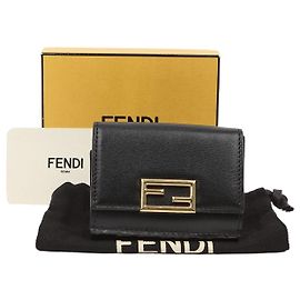 Fendi Micro Trifold Baguette Wallet Black Black
