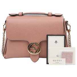 Gucci GG Interlocking Pink Leather Top Handle Chain Shoulder Bag Pink