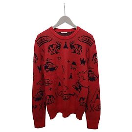 Moncler Red Logo Ski Alpine Pattern Round Neck Knit Red