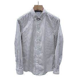 Brunello Cucinelli Camisa de manga comprida em algodão às riscas Multicor