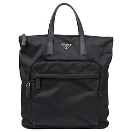 Prada Borsa Tote in Nylon e Pelle Saffiano Nera Nero