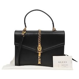 Gucci Small Leather Top Handle Tote and Shoulder Bag Black Black