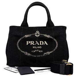 Prada Canvas Tote Bag Schultertasche Schwarz Schwarz