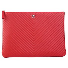 Chanel Caviar Chevron Clutch New Medium Red
