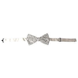Dolce & Gabbana Gray Black Polka Dot Polyester Bow Tie Men Black