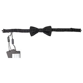 Dolce & Gabbana Black Polka Dot Silk Adjustable Men Neck Papillon Bow Tie Black
