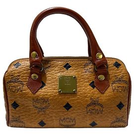 MCM Sac Mini Boston Visetos Cognac Marron Bijouterie dorée