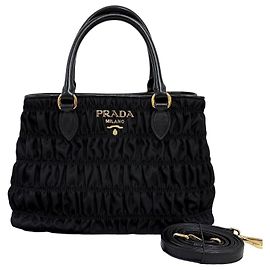Prada Goose Down Pleated Tote Bag Shoulder Bag Black Black