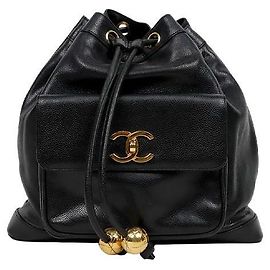 Chanel Black Caviar Drawstring Pocket Backpack Black