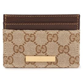 Gucci Plaque Card Case Brown Canvas Brown