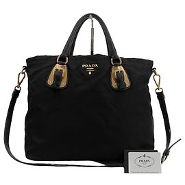 Prada Saco Tote e Saco de Ombro em Nylon com Logótipo Dourado Dourado