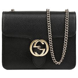 Gucci Bolsa de Corrente Small Interlocking GG Preta e Dourada Preto