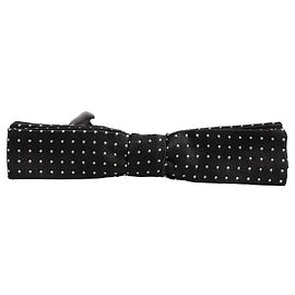 Dolce & Gabbana Black White Polka Dot Adjustable Neck Papillon Bow Tie Black