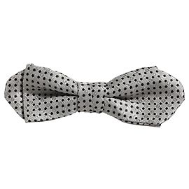 Dolce & Gabbana Men Silver Black Polka Dot Adjustable Neck Papillon Bow Tie Black