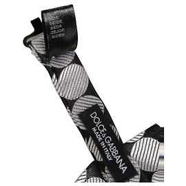 Dolce & Gabbana Men Black Silver Circles Adjustable Neck Papillon Bow Tie Black