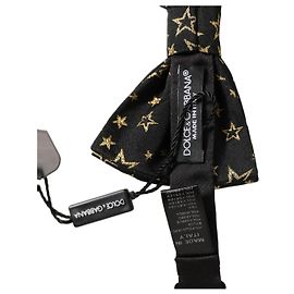Dolce & Gabbana Men Black Star % Silk Adjustable Neck Papillon Bow Tie Black