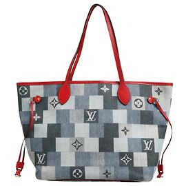 Louis Vuitton Neverfull Patchwork Monogram Denim Tote Bag Blau