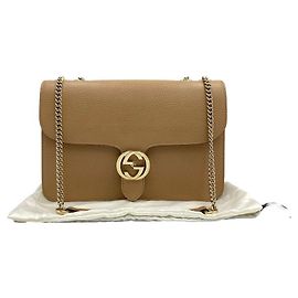 Gucci Bolsa de Ombro com Corrente de Couro Entrelaçada Bege Marrom