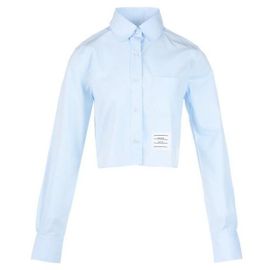 Thom Browne Camicia corta classica in popeline di cotone con collo rotondo Blu
