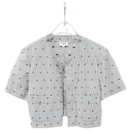 Chanel Camicia a maniche corte in cotone con camelia e righe CC Mark Marrone