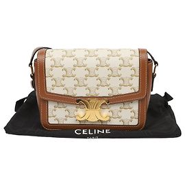 Céline Bolsa de Ombro Triope Mini Size em couro de bezerro canvas Branco Branco