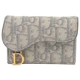 Dior Saddle Kartenetui mit Klappe für Damen Grau Oblique Jacquard Braun