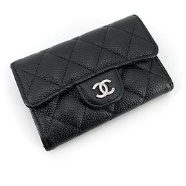 Chanel Classic Caviar Flap Card Case Silvery