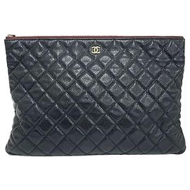 Chanel Caviar Clutch Large Black Leather Black