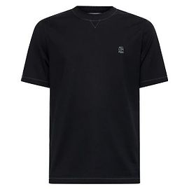 Brunello Cucinelli T-Shirt mit besticktem Logo Schwarz Grau Braun