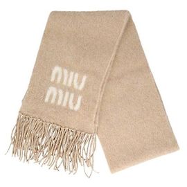 Miu Miu Cachecol de mohair com estampado de logótipo Bege Marrom