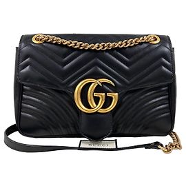 Gucci Bolsa de Ombro Matelassé com Corrente Preta Preto