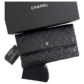 Chanel Caviar Folding Clutch Bag Schwarz Schwarz