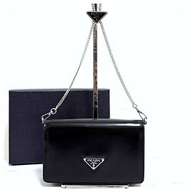 Prada Bolso bandolera de cadena cepillada Negro Negro