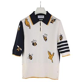 Thom Browne Bird Bee Fun Mix Asymmetrisches Polo Strickgröße Silber