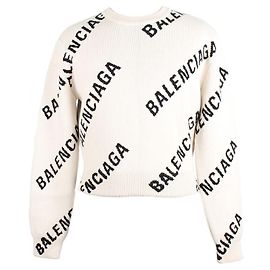 Balenciaga Multi Logo Oversized Strickpullover Weiß Weiß