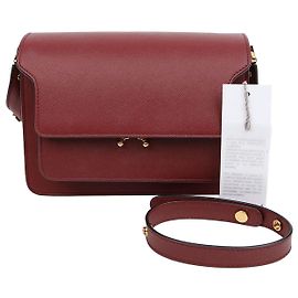 Marni Sac à épaule Trunk Medium en cuir Saffiano Ruby Burgundy Rouge