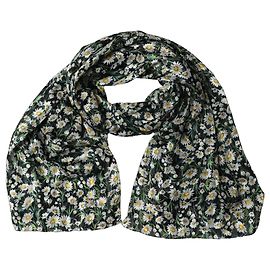 Dolce & Gabbana Stola lunga in chiffon di seta nera con margherite Nero