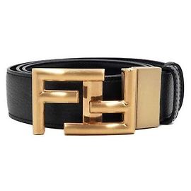 Fendi Cinturón reversible de cuero negro con hebilla dorada Negro