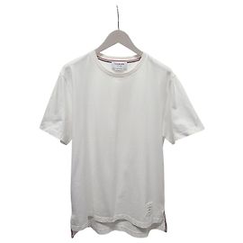 Thom Browne White Three-Stripe Medium Weight Jersey Side Slit T-Shirt White