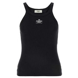 Fendi Baumwoll-Top mit besticktem Logo Schwarz