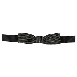 Dolce & Gabbana Men Dark Blue Silver Ribbed Adjustable Neck Papillon Bow Tie Blue