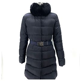 Prada Belt Women's Long Down Coat Blue