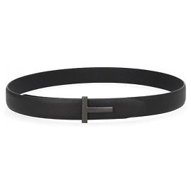 Tom Ford Leather Palladium T-Buckle Belt Black