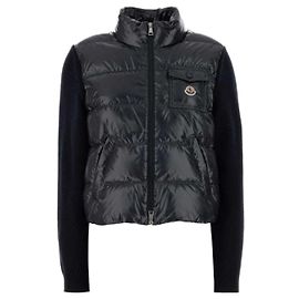 Moncler Cardigã de lã acolchoado com fecho de correr Azul